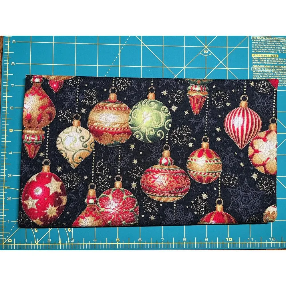 Holiday Flourish Cotton Fabric Metallic Accents on Black 1/2 yard | Destash